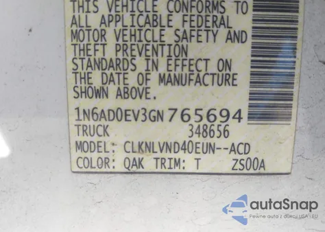 2016 Nissan Frontier Pro-4X z USA, uszkodzony, nr VIN 1N6AD0EV3GN765694